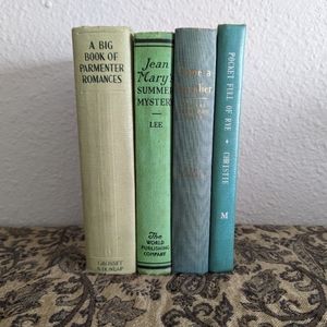 #3 Stack of 4 hardcover green vintage books